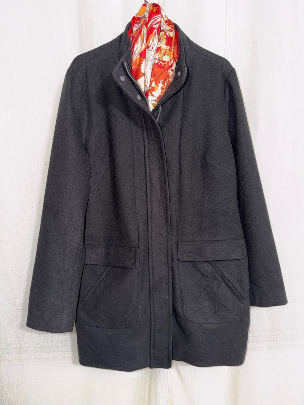J.Jill L Black Cocoon Full Zip Pea Coat